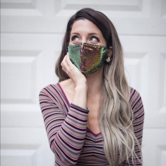 Sequin Face Mask Sparkly Face Mask Glitter Glamour - Picture 3 of 5